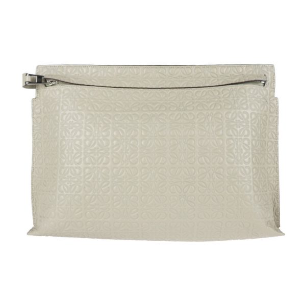 2108013001151 1 Loewe T Pouch Repeat Anagram Leather Clutch Bag Stone Beige