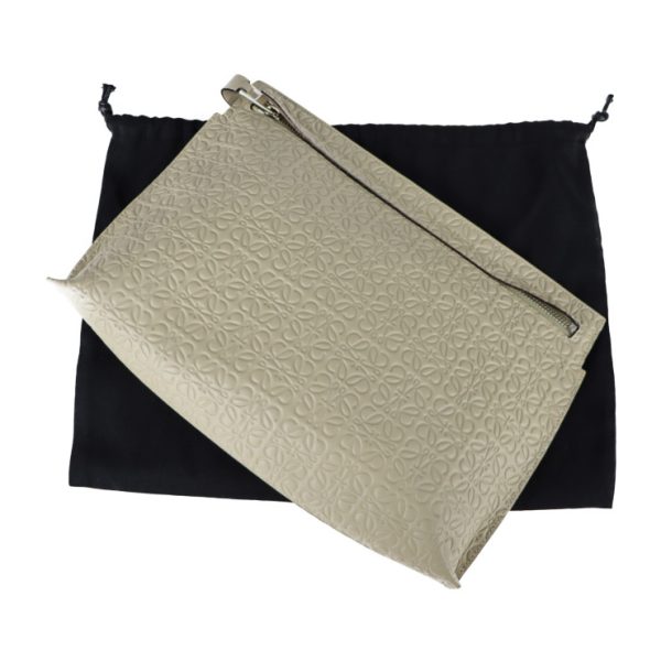 2108013001151 9 Loewe T Pouch Repeat Anagram Leather Clutch Bag Stone Beige