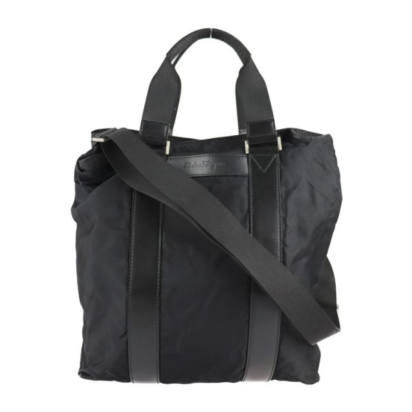 2109123007116 1 Salvatore Ferragamo Nylon Leather Tote Bag Black