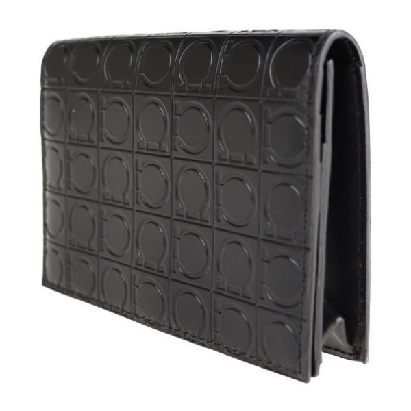 2110033002259 2 Salvatore Ferragamo Gancini Leather Business Card Holder Black