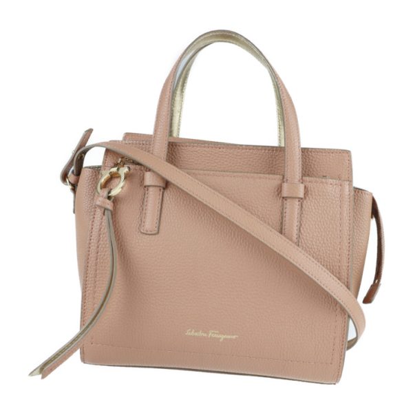 2112023007212 1 Salvatore Ferragamo Gancini Leather Handbag Pink Beige