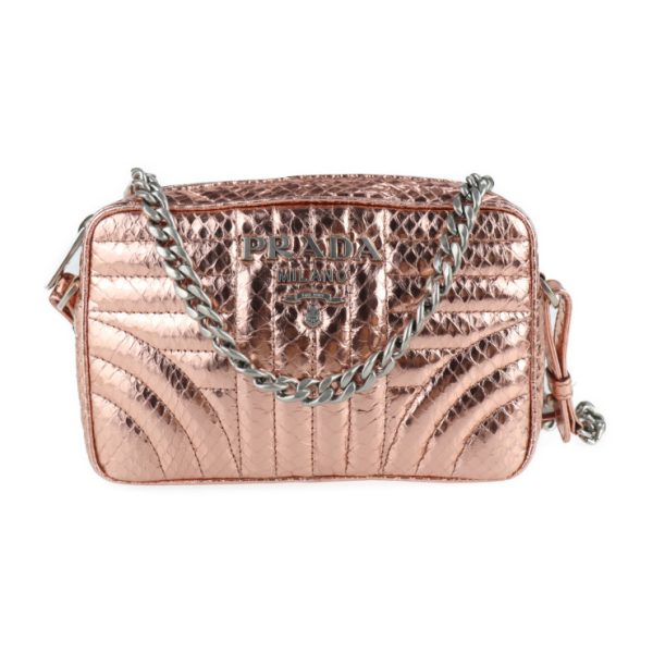 2112083007110 1 Prada Impunture Python Leather Chain Shoulder Bag Pink