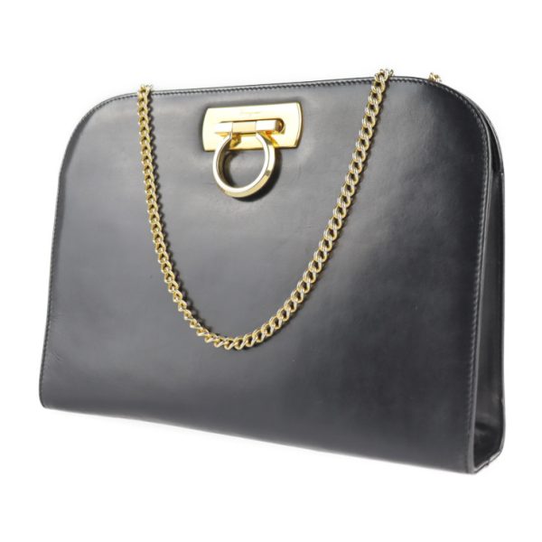 2112083007122 2 Salvatore Ferragamo Gancini Leather Shoulder Bag Black