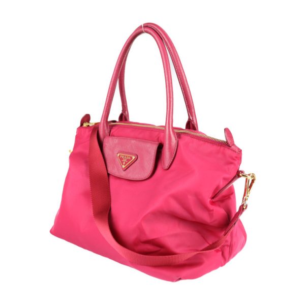 2112083007144 2 Prada Nylon Leather Shoulder Bag Pink