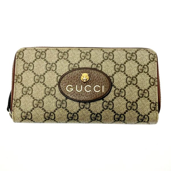 211210 1 Gucci GG Supreme Canvas Neo Vintage Metal Cat Long Wallet Brown