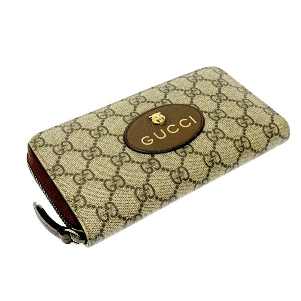 211210 2 Gucci GG Supreme Canvas Neo Vintage Metal Cat Long Wallet Brown