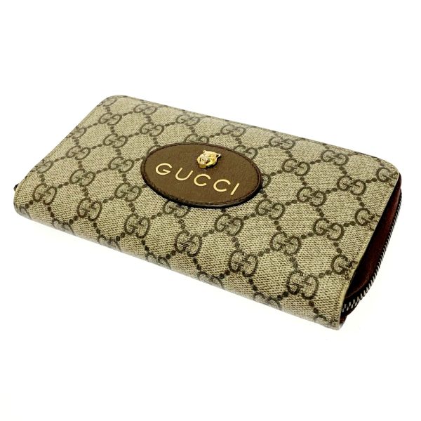 211210 3 Gucci GG Supreme Canvas Neo Vintage Metal Cat Long Wallet Brown