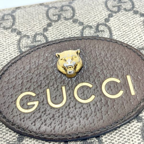 211210 7 Gucci GG Supreme Canvas Neo Vintage Metal Cat Long Wallet Brown