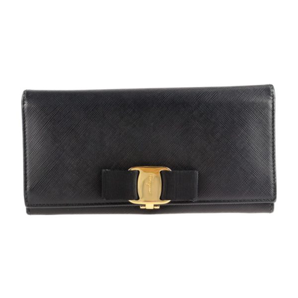 2114043002256 1 Salvatore Ferragamo Vara Ribbon Leather Long Wallet Black