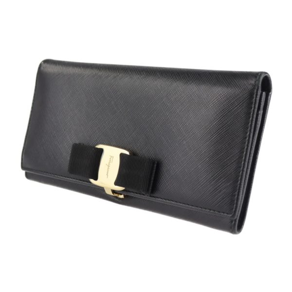 2114043002256 2 Salvatore Ferragamo Vara Ribbon Leather Long Wallet Black