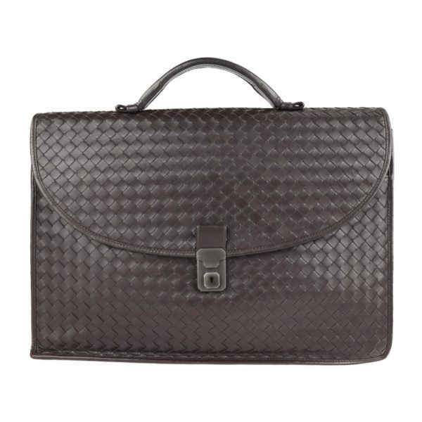 2114103007154 1 Bottega Veneta Intrecciato Leather Business Bag Dark Brown