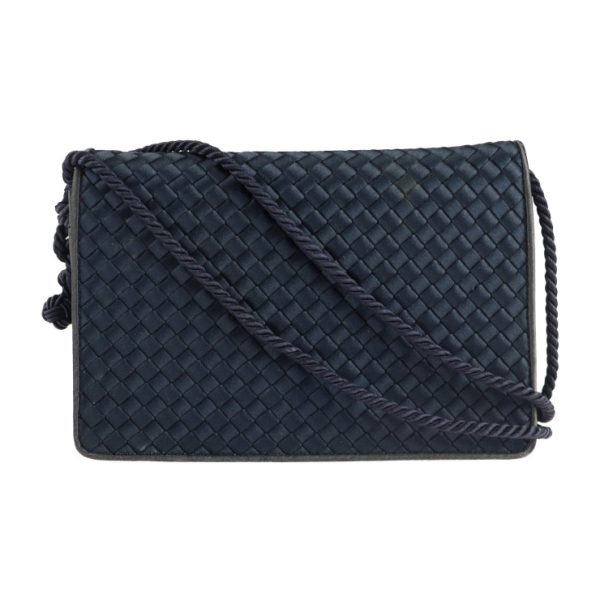 2115043007335 1 Bottega Veneta Intrecciato Shoulder Silk Satin Bag Navy