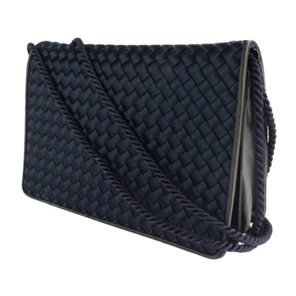 2115043007335 2 Bottega Veneta Intrecciato Shoulder Silk Satin Bag Navy