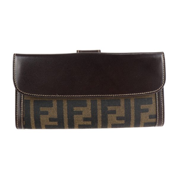 2116063002258 1 Fendi Zucca Canvas Leather Long Wallet Brown