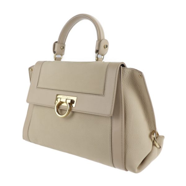 2116093007266 2 Salvatore Ferragamo Sofia Gancini Nubuck Leather Handbag Beige