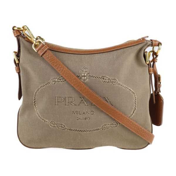 2117053008211 1 Prada Jacquard Canvas Shoulder Bag Brown