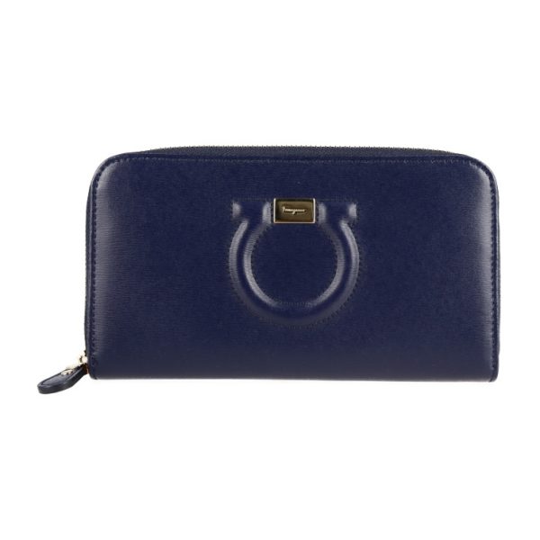 2117053008234 1 Salvatore Ferragamo Gancini Calf Leather Long Wallet Navy