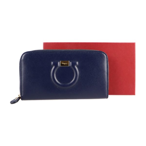 2117053008234 8 Salvatore Ferragamo Gancini Calf Leather Long Wallet Navy