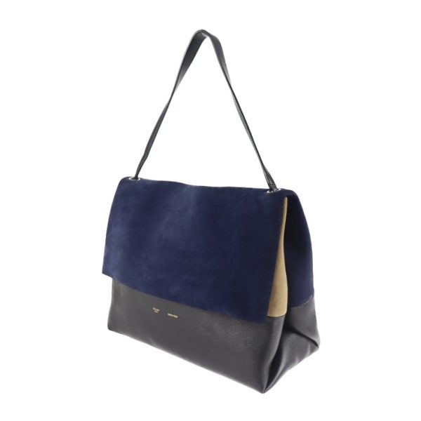 2117063007292 2 Celine All Soft Suede Leather Shoulder Bag Navy Beige Black