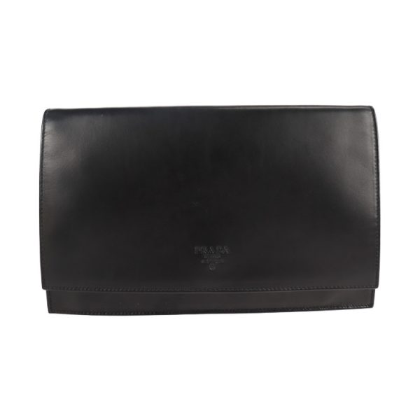 2117091001019 1 Prada Leather Nylon Clutch Bag Black