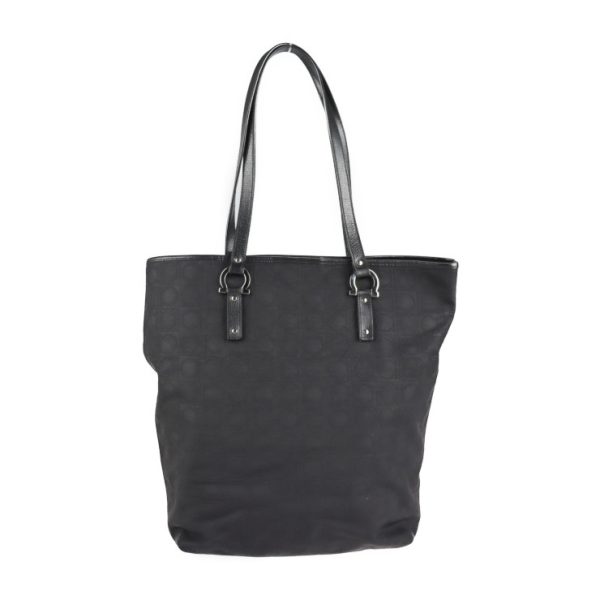 2118083002212 1 Salvatore Ferragamo Gancini Canvas Leather Tote Bag Black