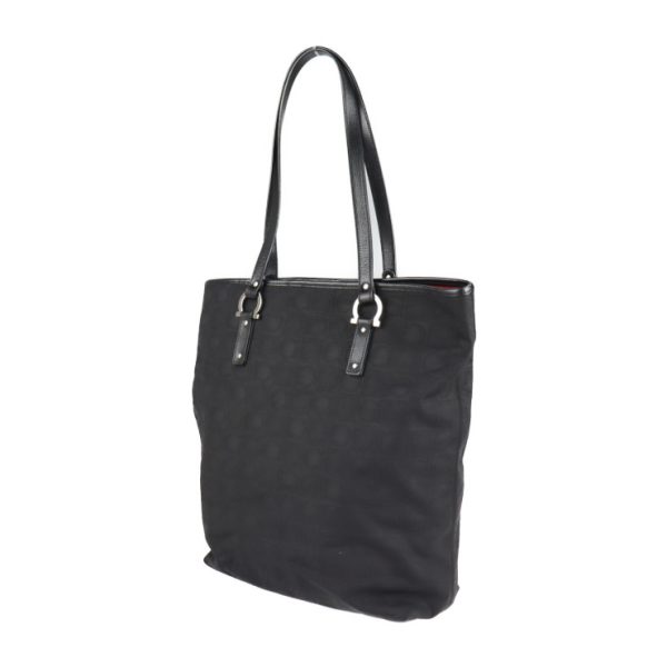 2118083002212 2 Salvatore Ferragamo Gancini Canvas Leather Tote Bag Black