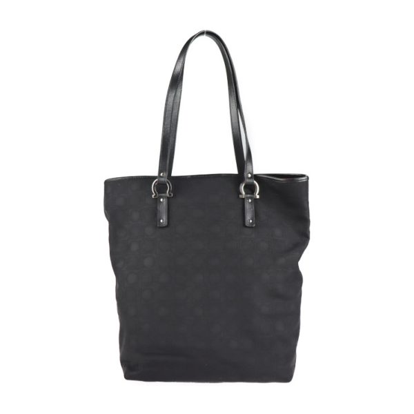 2118083002212 3 Salvatore Ferragamo Gancini Canvas Leather Tote Bag Black