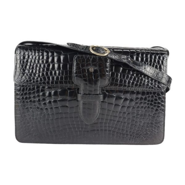 2118083002219 1 Loewe Crocodile Shoulder Bag Black Exotic Leather Flap