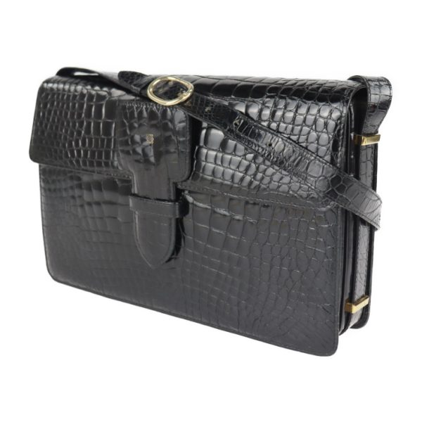 2118083002219 2 Loewe Crocodile Shoulder Bag Black Exotic Leather Flap