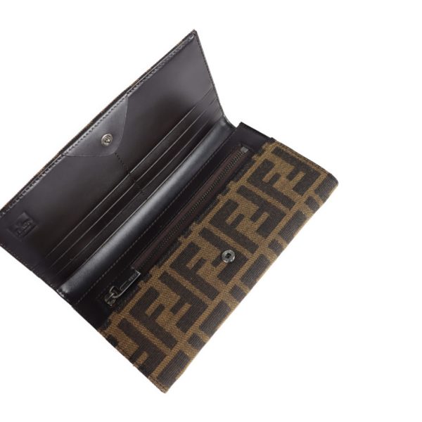 2119053007357 4 Fendi Zucca Canvas Leather Long Wallet Brown Black