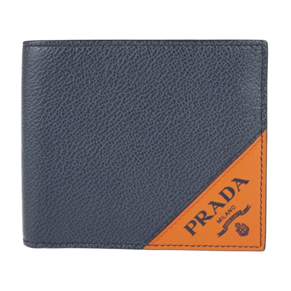 2119083007238 1 Prada Grain Calf Leather Bifold Wallet Blue Orange