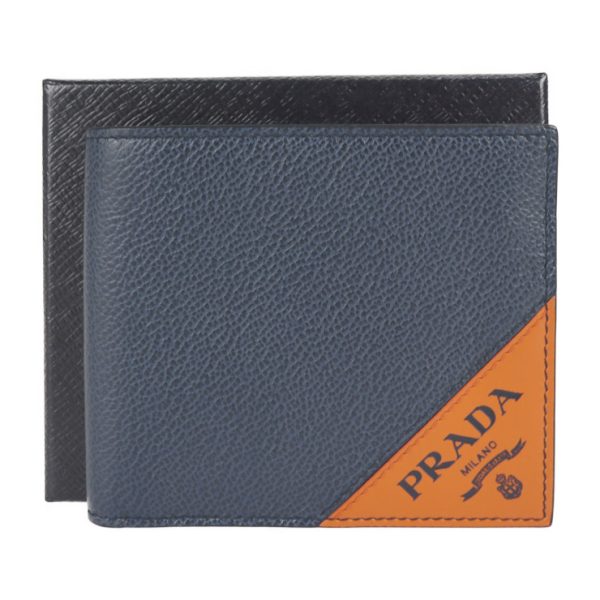 2119083007238 9 Prada Grain Calf Leather Bifold Wallet Blue Orange