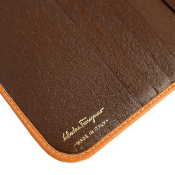 2119093008321 8 Salvatore Ferragamo Gancini Calf Leather Bifold Wallet Orange Brown