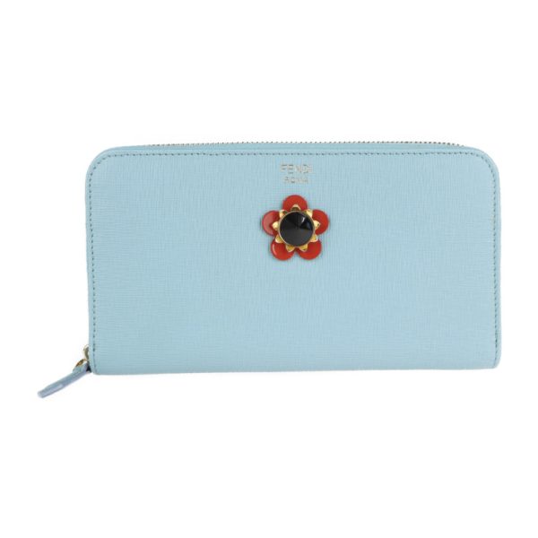 2120013002287 1 Fendi Leather Long Wallet Blue Flower Motif