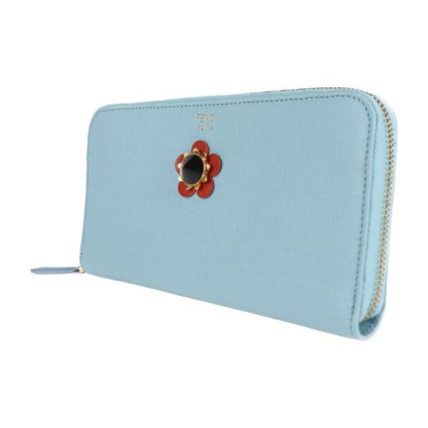 2120013002287 2 Fendi Leather Long Wallet Blue Flower Motif