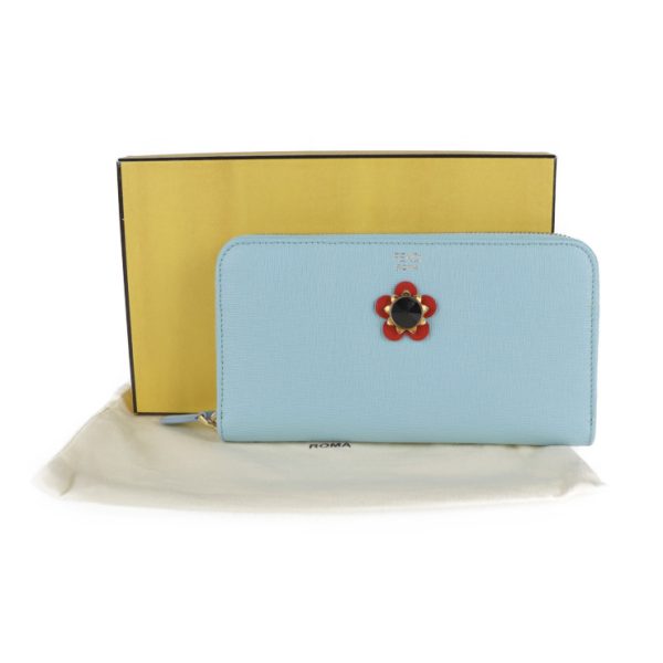 2120013002287 9 Fendi Leather Long Wallet Blue Flower Motif