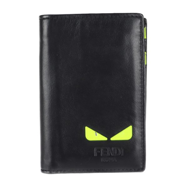 2120013002330 1 Fendi Bugs Eye Monster Card Case Leather Black Yellow