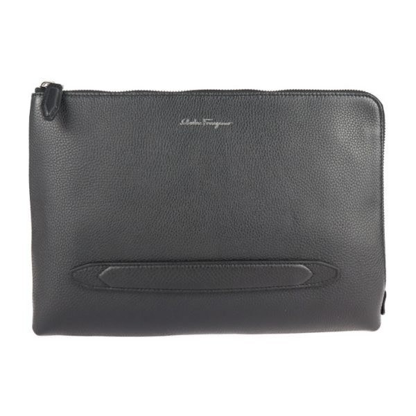 2120123008215 1 Salvatore Ferragamo Leather Clutch Bag Black