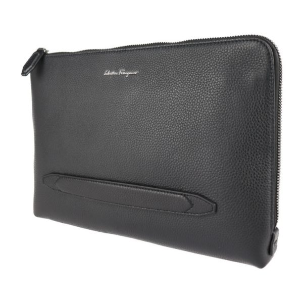 2120123008215 2 Salvatore Ferragamo Leather Clutch Bag Black