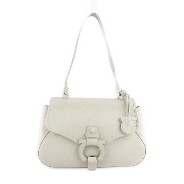 2120123008217 1 Salvatore Ferragamo Gancini Leather Handbag White