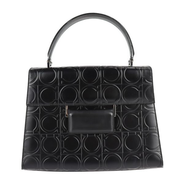 2120123008229 1 Salvatore Ferragamo Gancini Embossed Leather Handbag Black