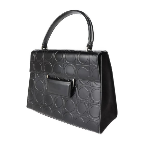 2120123008229 2 Salvatore Ferragamo Gancini Embossed Leather Handbag Black