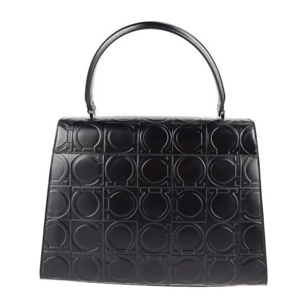 2120123008229 3 Salvatore Ferragamo Gancini Embossed Leather Handbag Black