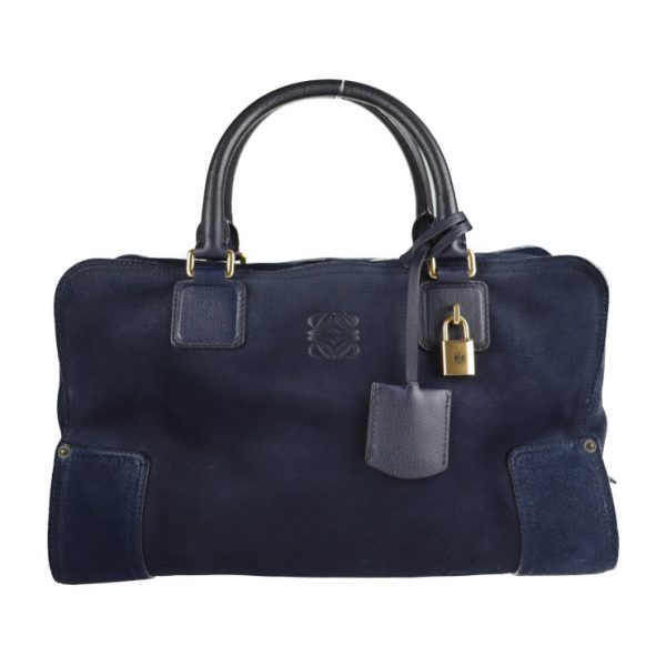 2121013007396 1 Loewe Amazona Canvas Leather Handbag Navy