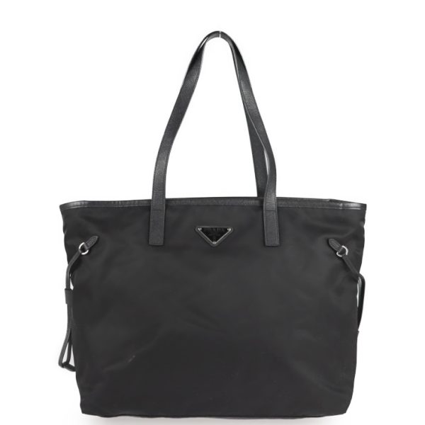 2121033008433 1 Prada Nylon Leather Tote Bag Black