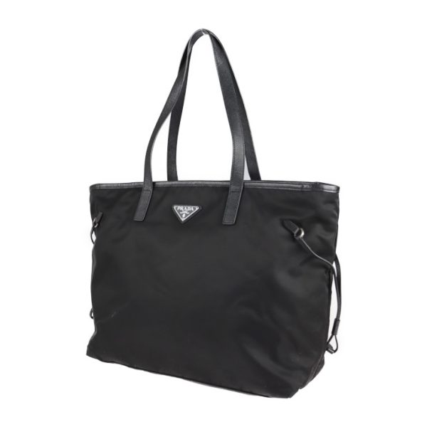 2121033008433 2 Prada Nylon Leather Tote Bag Black