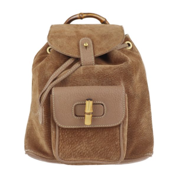 2121103007244 1 GUCCI Bamboo Rucksack Suede Leather Brown