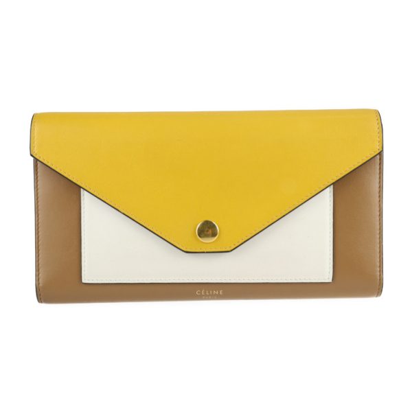 2122043007482 1 Celine Trifold Leather Long Wallet Brown Yellow White