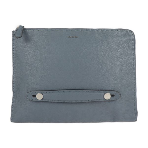 2122073007289 1 Fendi Selleria Clutch Bag Leather Blue Gray