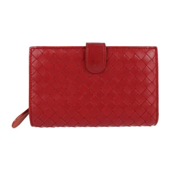 2122073007316 1 Bottega Veneta Intrecciato Leather Bifold Wallet Red